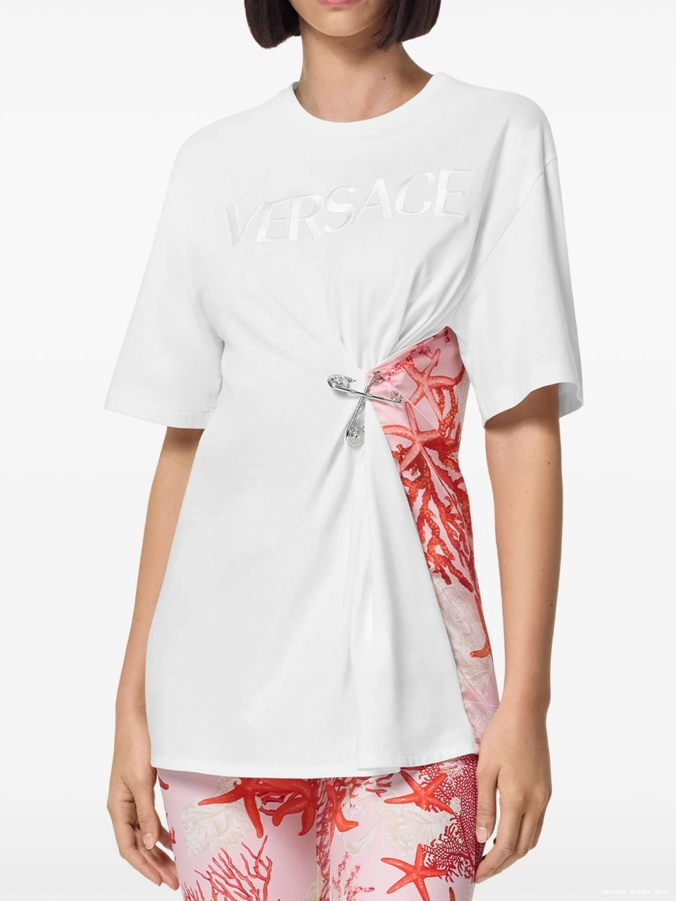 Cheap T-shirt Versace Women Sea Barocco safety-pin 0406